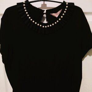 Ted Baker - Black Fitted Tee with Pearl Detail at Neck - NWT - SHIPS FREE